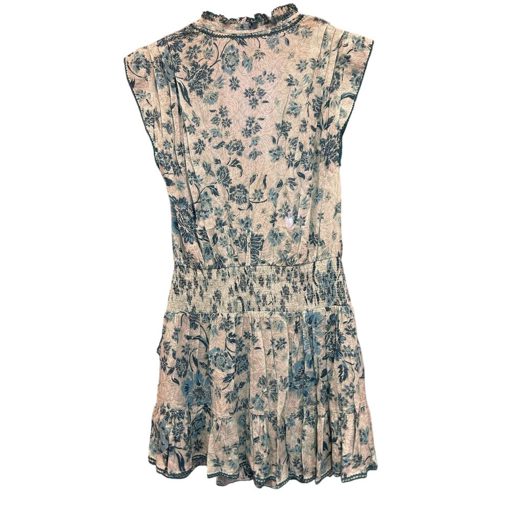 Poupette St Barth Blue Floral Ruffle Wrap Dress Boho Mini Medium Coastal - Picture 5 of 7